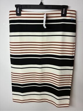 LOFT Striped Pencil Skirt in Black, White & Brown